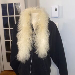 Mongolian fur scarf fluffy collar black